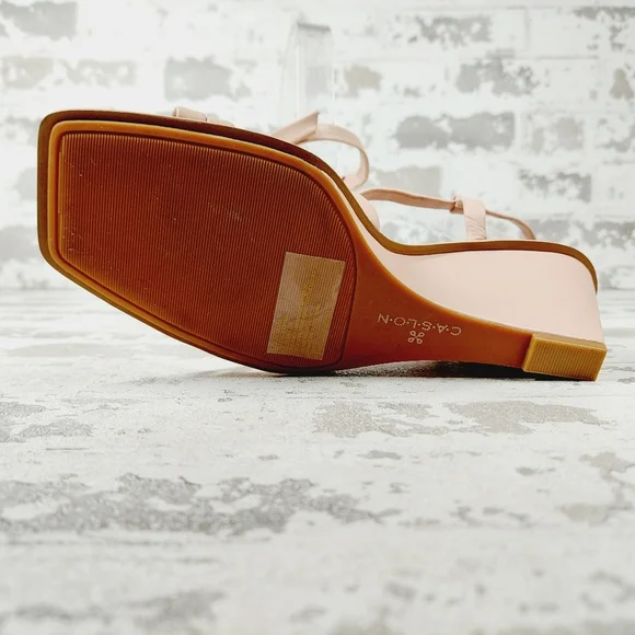 NEW Caslon Paola Pink Leather Square Toe Ankle Strap Wedge Heel Sandals F677 - Picture 8 of 13
